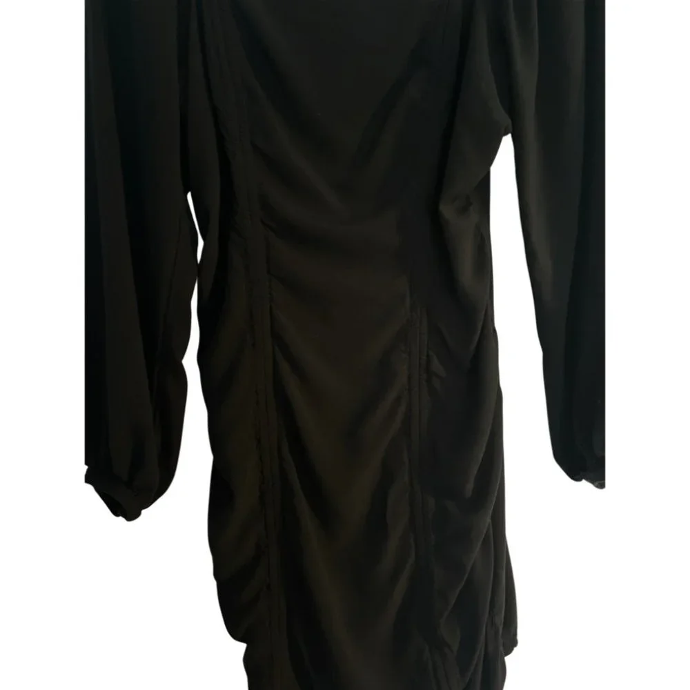 Wild Fable Puff Long Sleeve Double Ruched Dress, Black - Picture 5 of 9